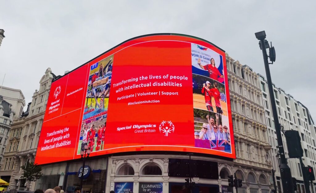 Multimedia Advertising for Special Olympics Great Britain on Piccadilly Lights in London